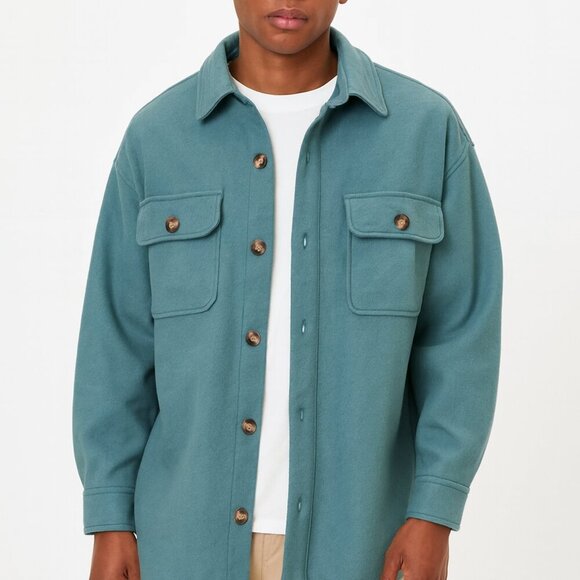 Forever 21 Teal Green Oversized Shirt Jacket Unisex Size Small Button-Up - Picture 1 of 8